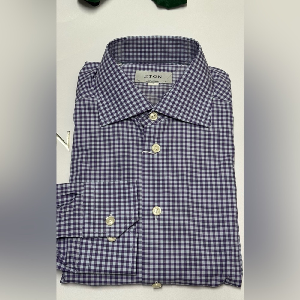 Eton Purple and White Gingham Dress Shirt